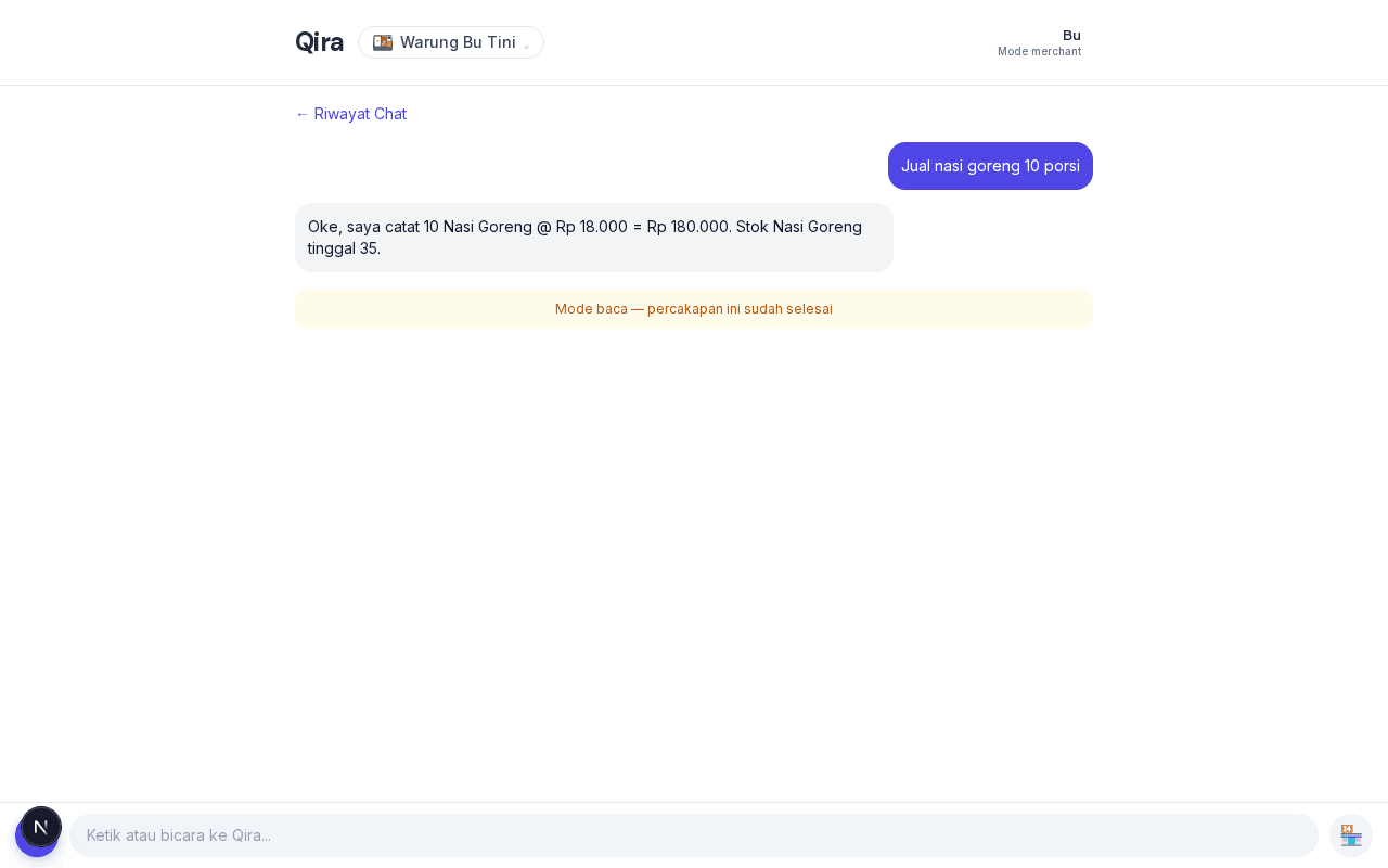 Detail percakapan dengan bubble user di kanan dan bubble AI di kiri